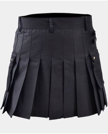 Women Black Cotton Sport Mini Utility Kilt
