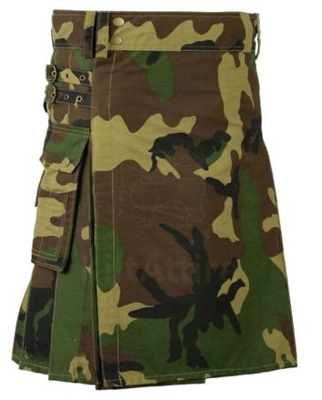 Woodland Camo Utility Kilt For Men