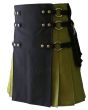 Black And Green Hybrid Utility Kilt For Men With Cargo Pocket