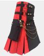 Black and Red Hybrid Utility Kilt With Silver Chain