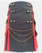 Black and Red Hybrid Utility Kilt With Silver Chain