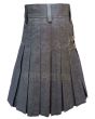 Black Denim Leather Strip Kilt for Men Back