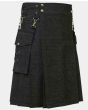 Black Denim Utility Kilt With Detectable Pocket