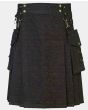 Black Denim Utility Kilt With Detectable Pocket