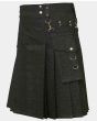 Black Denim Utility Kilt With Detectable Pocket