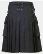 Black Denim Utility Kilt With Detectable Pocket
