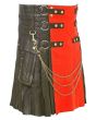 Black Fashion Leather Kilt with Red Apron