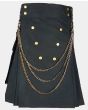 Black Fashion Utility Kilt With Silver Chain