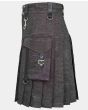 Black Heavy Denim Kilt With Straps