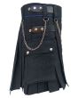 Black Modern Utility Kilt With Silver Chain Side