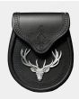 Black Saddle Lether Semi Dress Sporran With Large Stag Head