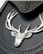 Black Saddle Lether Semi Dress Sporran With Large Stag Head