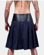 Blue Denim Leather Kilt With Leather Pouch