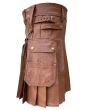 Brown Leather Kilt For Men Sides