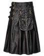Cowhide Black Leather Gothic Kilt