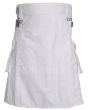 Deluxe White Utility Kilt With Leather Straps
