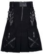 Gothic Style Leather Strap Utility Kilt Front