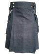 Indigo Blue Denim Kilt Front