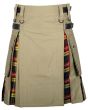 Khaki Cotton Buchanan Tartan Scottish Utility Cargo Hybrid Kilt