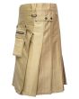 Khaki Heavy Duty Cargo Pockets Utility Kilt Back