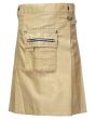Khaki Heavy Duty Cargo Pockets Utility Kilt Front