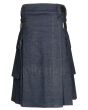Men Blue Denim Utility Cargo Pockets Kilt