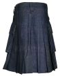 Men Blue Denim Utility Cargo Pockets Kilt Back