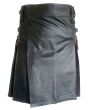 Mens Black And Red Leather Hybrid Kilt 