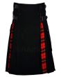 Modern Hybrid Wallace Tartan And Black Cotton Utility Kilt