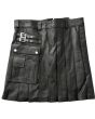 Real Leather Pleated Clubwear Utility Kilt 