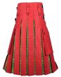 Red Cotton And Irish Tartan Hybrid Utility Kilt Back