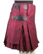 Womens Burgundy Utility Kilt Side